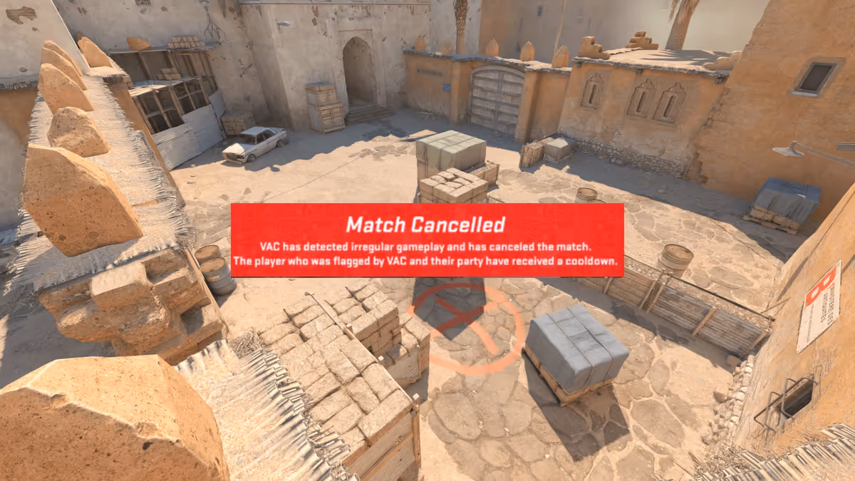 Game cancelled message overlayed on Dust 2