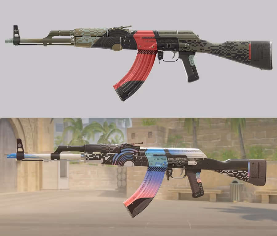 Image showing the difference between the original design of the AK-47 AUTOEXEC and the final design. 